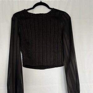 Silky going out crop top long silk striped sleeves chic great condition - L